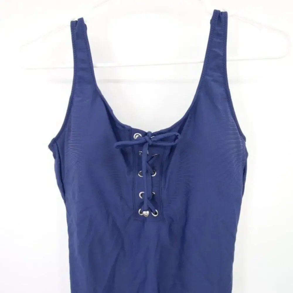 Mossimo Blue Lace-Up One Piece Swimsuit Scoop Neck Size Small NWT - Picture 2 of 8